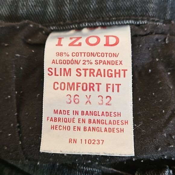 IZOD Men's Denim Jeans Slim Straight, Comfort Fit 36 × 32 Black - Picture 6 of 16